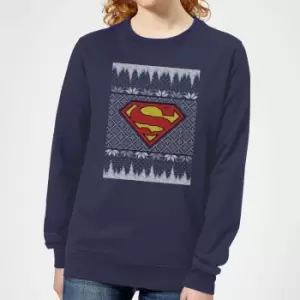 DC Superman Knit Womens Christmas Jumper - Navy - S