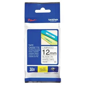Brother P-touch TZe 231 12mm x 8m Black On White Laminated Labelling Tape