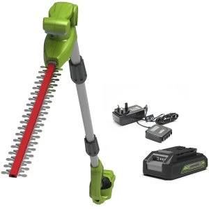 Greenworks 24v Long Reach Split-shaft Hedge Trimmer with 2Ah Lithium-ion Battery and Charger