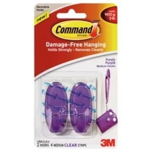 3M Command Purple Plastic Hooks Pack of 2