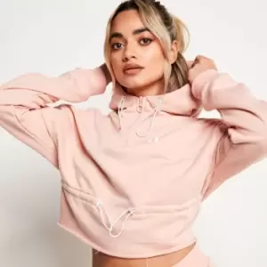11 Degrees Ruched Waist Cropped Pullover Hoodie - Pink Blush - UK 8/EU 36