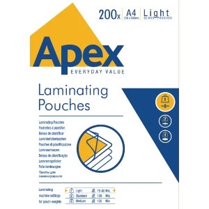 Fellowes Apex A4 Laminating Pouch Light Duty 150 Micron Pack of 200