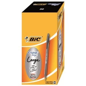 Bic Cristal Large Broad Nib Ballpoint Pen 1.6mm Tip 0.6mm Line Black Pack of 50