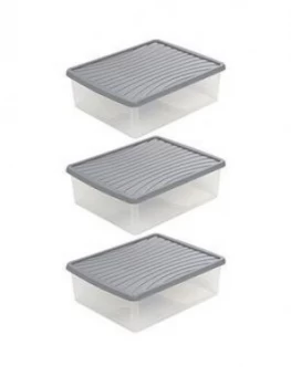 Wham Set Of 3 Clear Crystal Plastic Storage Boxes ; 23.5 Litres Each