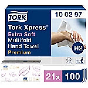 Tork Folded Hand Towels H2 Xpress Premium 2 Ply M-fold White 21 Pieces of 100 Sheets