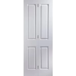 4 Panel Primed White Woodgrain effect Unglazed Internal Bi fold Door H1950mm W595mm