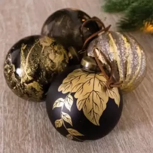 Charles Bentley Pack of 12 Industrial Glass Baubles Christmas Tree Decorations - Black / Gold