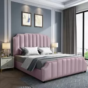Arnold Upholstered Beds - Plush Velvet, Small Double Size Frame, Pink - Pink