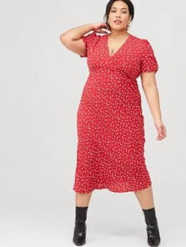 Oasis Curve Polka Dot Midi Dress - Multi/Red