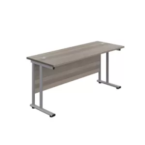 1600 X 800 Twin Upright Rectangular Desk Grey Oak-Silver