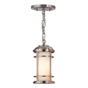 1 Light Small Outdoor Ceiling Chain Lantern Brushed Steel IP44, E27