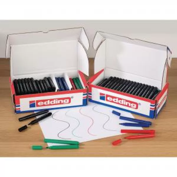 Edding 366 Drywipe Markers 4 Assorted Colours Box of 100 Round Tip