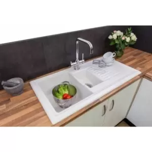 Ceramic 1.5 Bowl Kitchen Sink Reversible Waste - White - Reginox