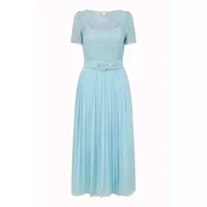 Yumi Blue Lace Dress With Pleated Skirt - Blue