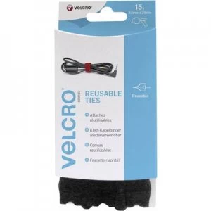 VELCRO VEL-EC60466 Hook-and-loop cable tie for bundling Hook and loop pad (L x W) 200 mm x 12mm Black 15 pc(s)