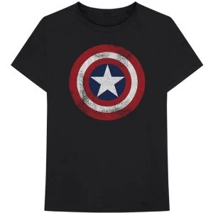 Marvel Comics - Captain America Distressed Shield Unisex X-Large T-Shirt - Black