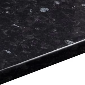 28mm Ebony granite Black Gloss Stone effect Round edge Laminate Worktop L2m D365mm