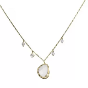 Ladies Shimla PVD Gold plated Necklace With White Agate and Cz