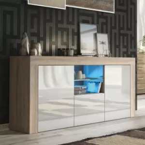 Tv Unit 145cm Sideboard Cabinet Cupboard tv Stand Living Room High Gloss Doors - Oak & White - Oak & White