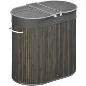 Bamboo Laundry Basket with Lid 100 Litres Laundry Hamper w/ 2 Sections Grey - Grey - Homcom