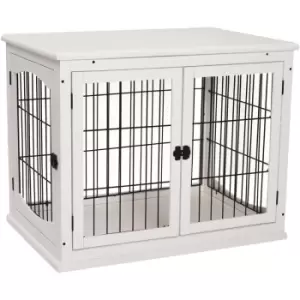 66cm Modern Indoor Pet Cage Metal Wire 3 Doors Latches Base Crate White - Pawhut