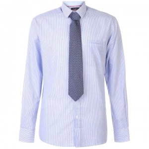 Pierre Cardin Long Sleeve Shirt Tie Set Mens - Blue/Wht Stripe