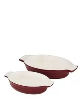 Tower Barbary & Oak By Tower Set Of 2 Oval Roasters Stoneware - Bordeaux Red