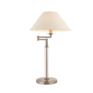 1 Light Table Lamp Satin Nickel, Vintage White Faux Linen, E14