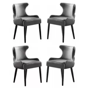 Oxford LUX Velvet Upholstered Dining Chairs Set of 4 - Dark Grey - Dark Grey