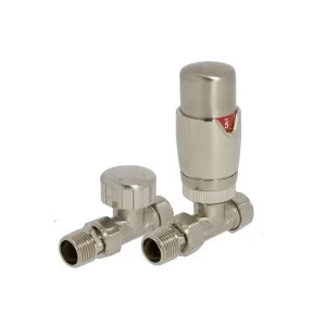 Heating Style Round Straight TRV and LS Radiator Valves - Brushed Nikel