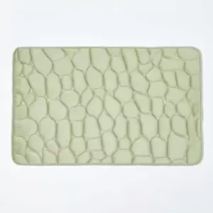 Memory Foam Pebble Design Sage Green Bath Mat - Green - Green - Green - Homescapes