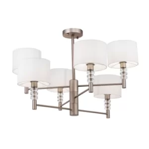Lincoln Chandelier Nickel with White Shade, 6 Light, E14