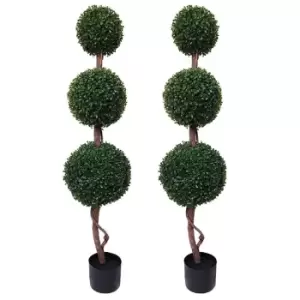 Greenbrokers Artificial Triple Ball Boxwood Topiary Trees 120Cm/4ft(set Of 2)
