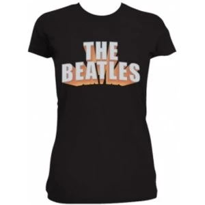 The Beatles 3D Logo Rhinestones Blk Ladies TS: Small