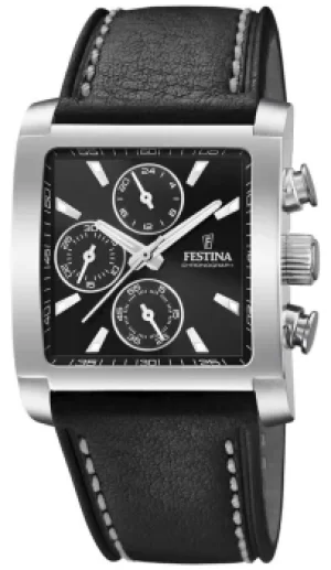 Festina F20424-3 Mens Timeless Chronograph Black Leather Strap W