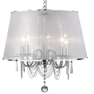 5 Light Multi Arm Ceiling Pendant Chrome, Crystals with Shade, E14