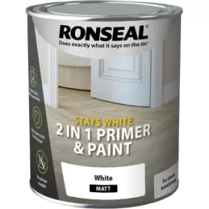 Ronseal - Stays White 2 in 1 Primer and Paint - White - Matt - 750ml - Pure Brilliant White
