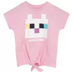 Minecraft Girls Cat Twisted Knot Front T-Shirt (5-6 Years) (Pink/White)