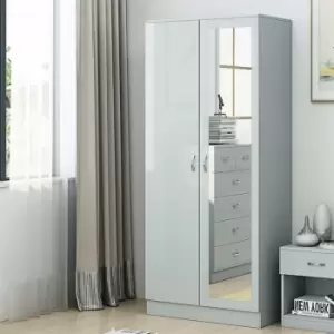 Chilton 2 Door Mirrored Wardrobe - Grey Gloss - Red