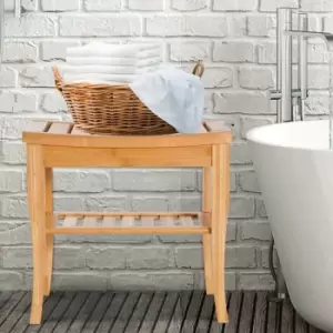 45cm Two Slatted Bamboo Shower Bench Storage Seat With 4 Legs