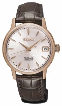 Seiko Presage Womens Automatic Rose Gold Brown Leather Watch