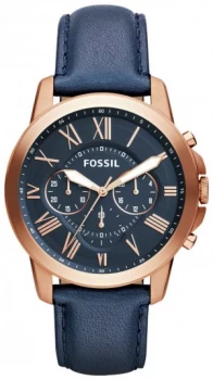Fossil Grant Mens Chronograph Blue Leather Strap Watch