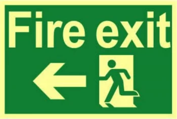 Scan Fire Exit Running Man Sign Arrow Left 300mm 200mm Photoluminescent