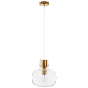 Josef 22cm Globe Pendant Ceiling Light Clear Glass White Cord Brass Gold Metal LED E27 - Merano