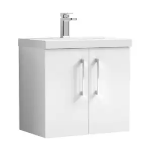 Arno Gloss White 600mm Wall Hung 2 Door Vanity Unit with 40mm Profile Basin - ARN123A - Gloss White - Nuie