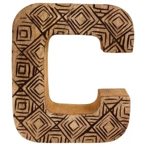 Letter C Hand Carved Wooden Geometric