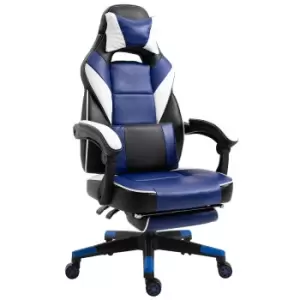 Equinox Trial PU Leather Gaming Chair with Footrest & Cushion - Blue/White/Black