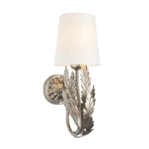 Delphine Decorative Silver Layered Leaf Wall Lamp with Ivory Fabric Shades