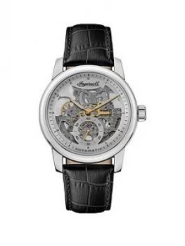 Ingersoll Ingersoll The Baldwin Silver And Gold Detail Skeleton Dial Black Leather Strap Watch