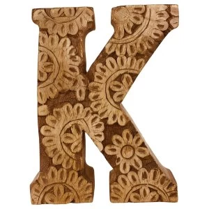 Letter K Hand Carved Wooden Flower